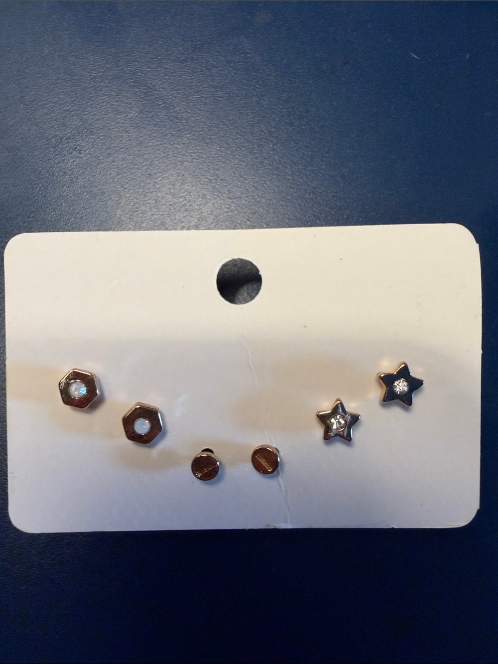 Gold Tone Stud Earring Set with Crystal Accents